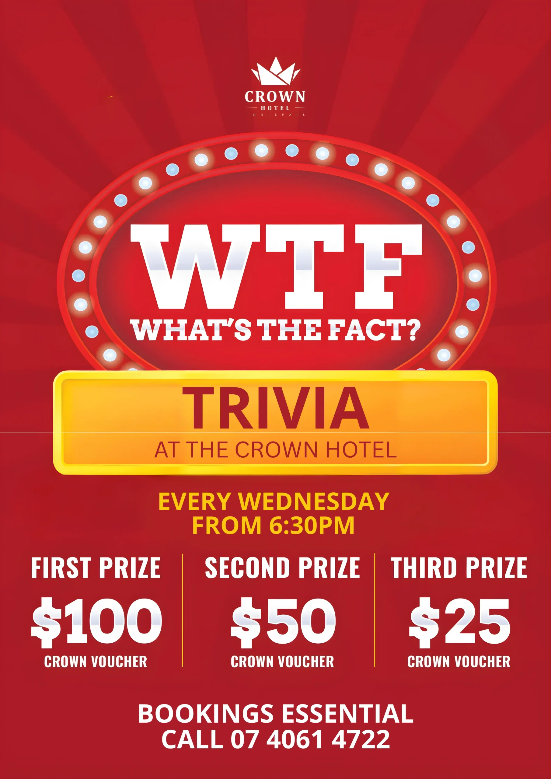 The Crown Hotel Innisfail weekly Trivia Night fun with prizes up for grabs!